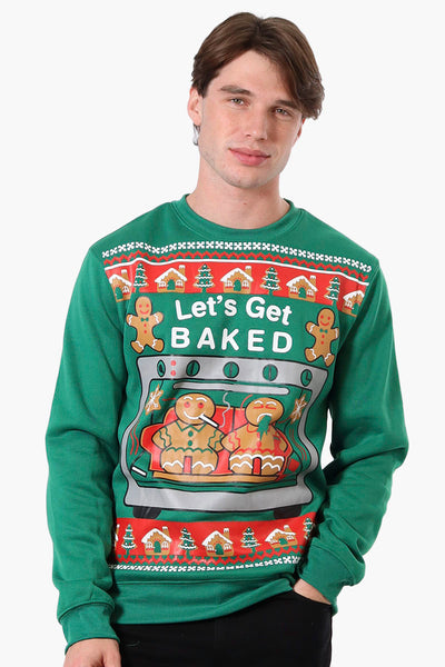 Ugly Christmas Sweater Let's Get Baked Print Christmas Sweater - Green - Mens Christmas Sweaters - International Clothiers