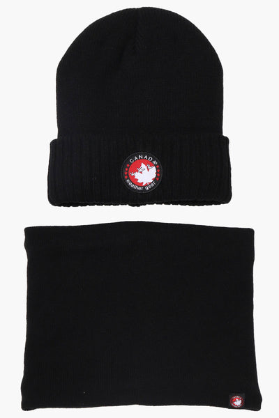 Canada Weather Gear Plush Lined Gaiter Hat Set - Black - Mens Hats - International Clothiers