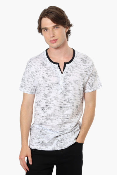Urbanology Patterned V-Neck Henley Tee - White - Mens Tees & Tank Tops - International Clothiers