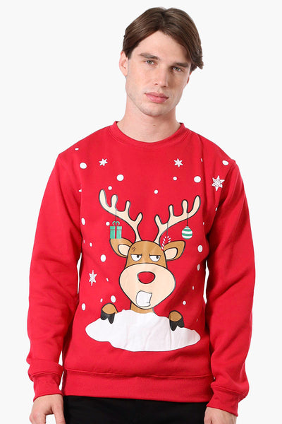 Ugly Christmas Sweater Reindeer Print Christmas Sweater - Red - Mens Christmas Sweaters - International Clothiers