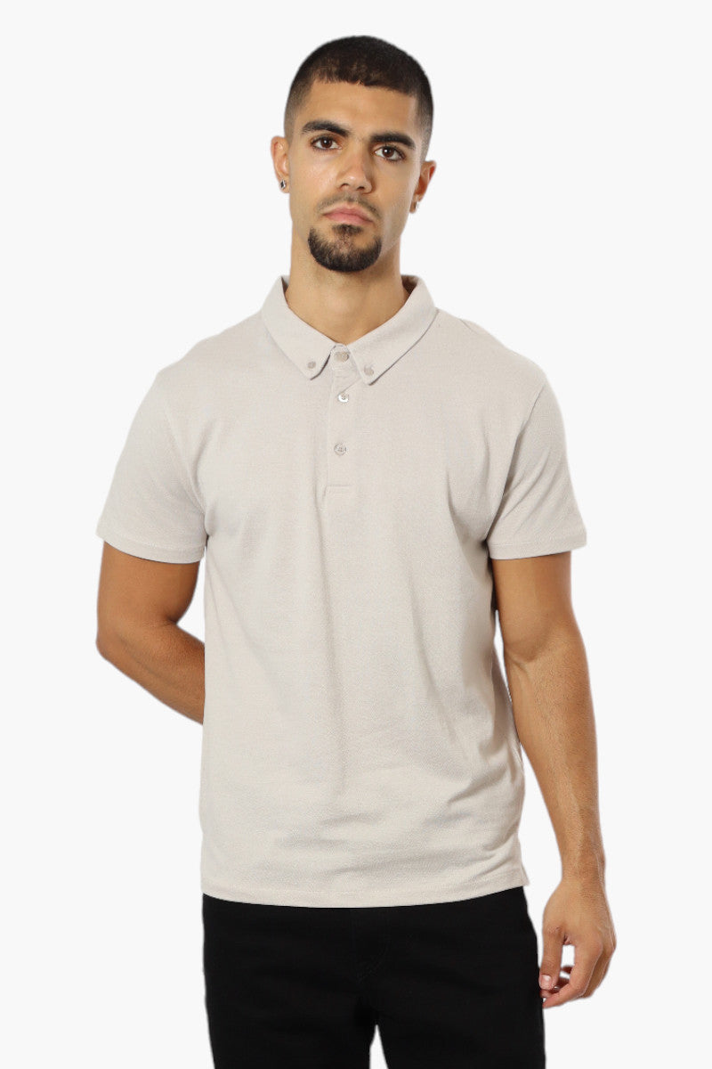 Jay Y. Ko Button Down Solid Polo Shirt - Stone - Mens Polo Shirts - International Clothiers