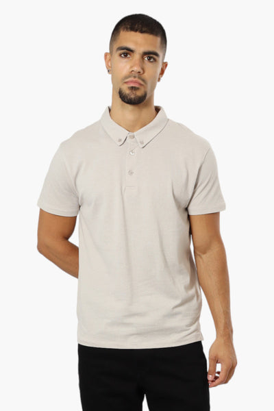 Jay Y. Ko Button Down Solid Polo Shirt - Stone - Mens Polo Shirts - International Clothiers