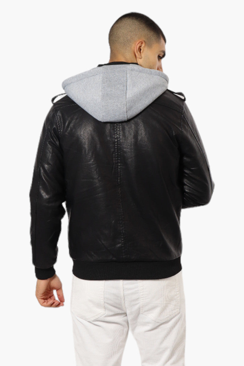 Refinery Republic Hooded Vegan Leather Moto Jacket - Black - Mens Moto Jackets - International Clothiers