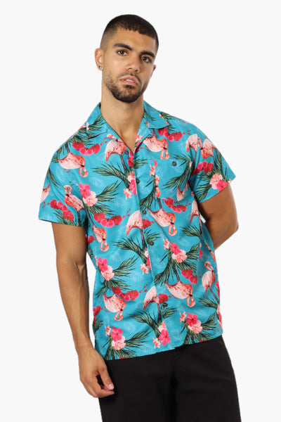 Boardsports Tropical Flamingo Pattern Button Up Casual Shirt - Blue - Mens Casual Shirts - International Clothiers