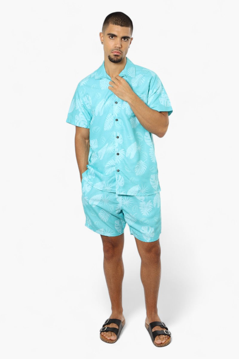 Boardsports Leaf Pattern Button Up Casual Shirt - Turquoise - Mens Casual Shirts - International Clothiers