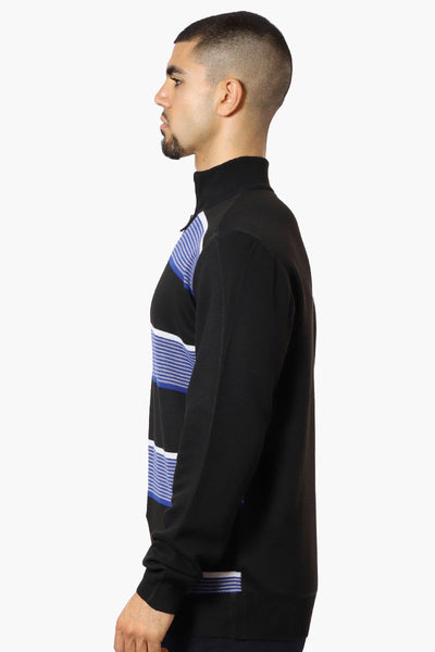 Jay Y. Ko Striped 1/4 Zip Pullover Sweater - Blue - Mens Pullover Sweaters - International Clothiers