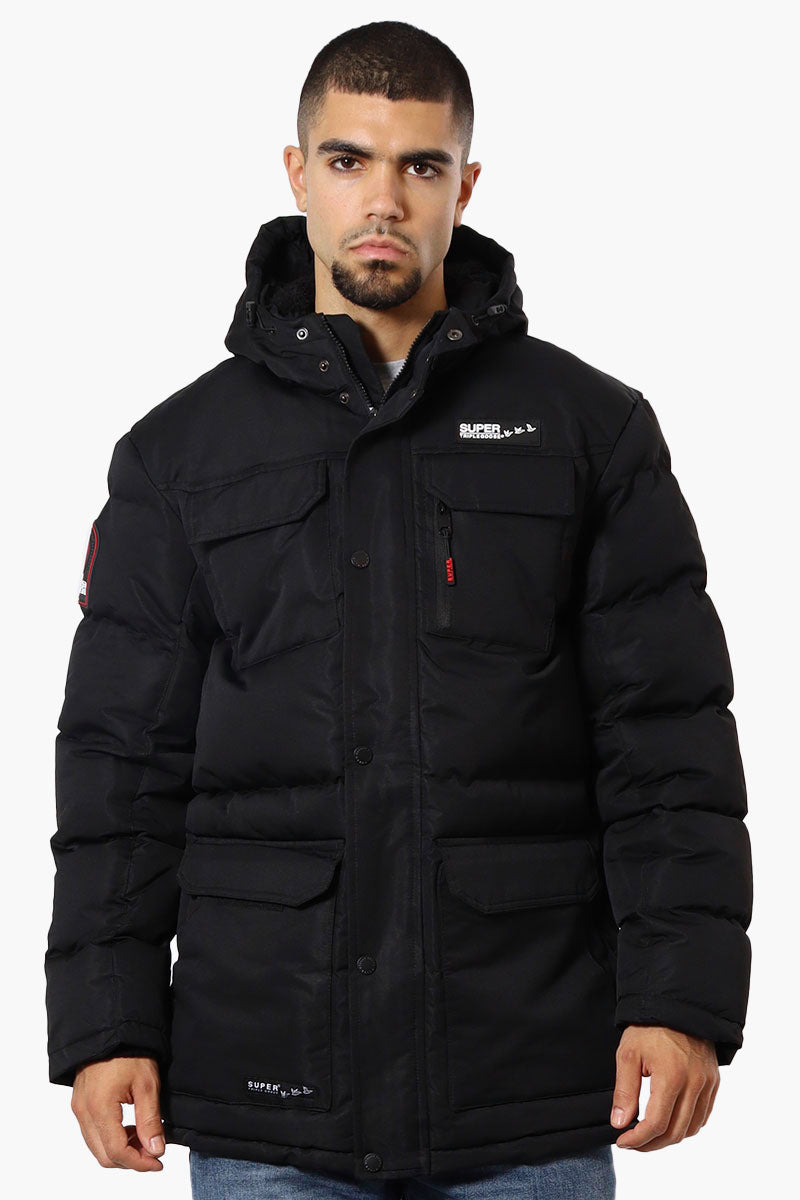 Super Triple Goose 4 Pocket Sherpa Lined Parka Jacket - Black - Mens Parka Jackets - International Clothiers