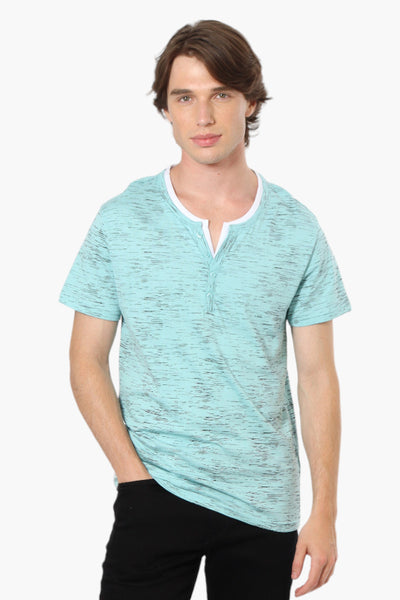 Urbanology Patterned V-Neck Henley Tee - Blue - Mens Tees & Tank Tops - International Clothiers