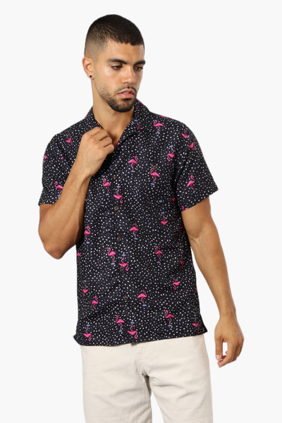 Boardsports Flamingo Pattern Button Up Casual Shirt - Black - Mens Casual Shirts - International Clothiers