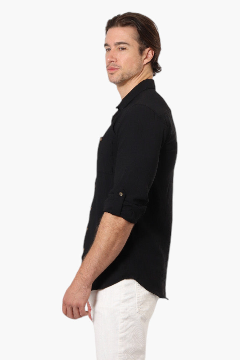 Urbanology Button Up Roll Up Sleeve Casual Shirt - Black - Mens Casual Shirts - International Clothiers