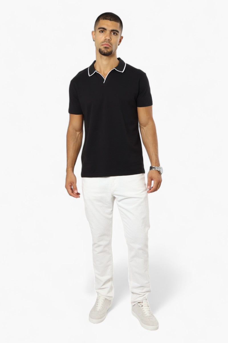 Jay Y. Ko Solid V-Neck Detail Polo Shirt - Black - Mens Polo Shirts - International Clothiers