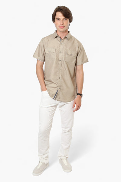 Vroom & Dreesmann Button Up Flap Pocket Casual Shirt - Beige - Mens Casual Shirts - International Clothiers