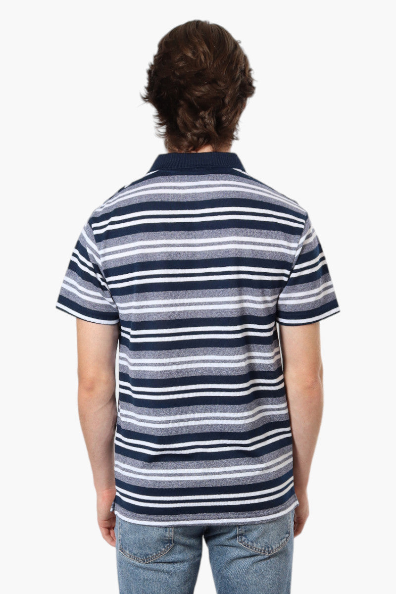 Vroom & Dreesman Striped Button Up Polo Shirt - Navy - Mens Polo Shirts - International Clothiers