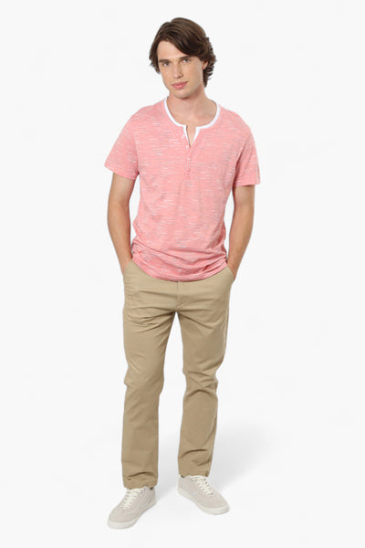 Urbanology Patterned V-Neck Henley Tee - Pink - Mens Tees & Tank Tops - International Clothiers