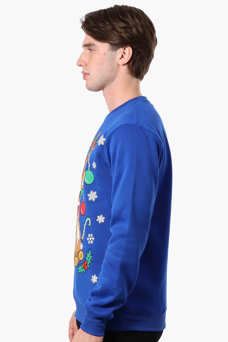 Ugly Christmas Sweater Reindeer Print Christmas Sweater - Blue - Mens Christmas Sweaters - International Clothiers