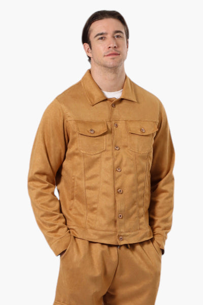 Urbanology Button Up Suede Trucker Lightweight Jacket - Caramel - Mens Lightweight Jackets - International Clothiers