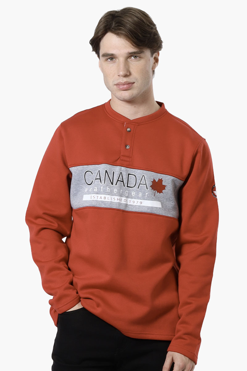 Canada Weather Gear Fleece Henley Sweatshirt - Red - Mens Hoodies & Sweatshirts - International Clothiers