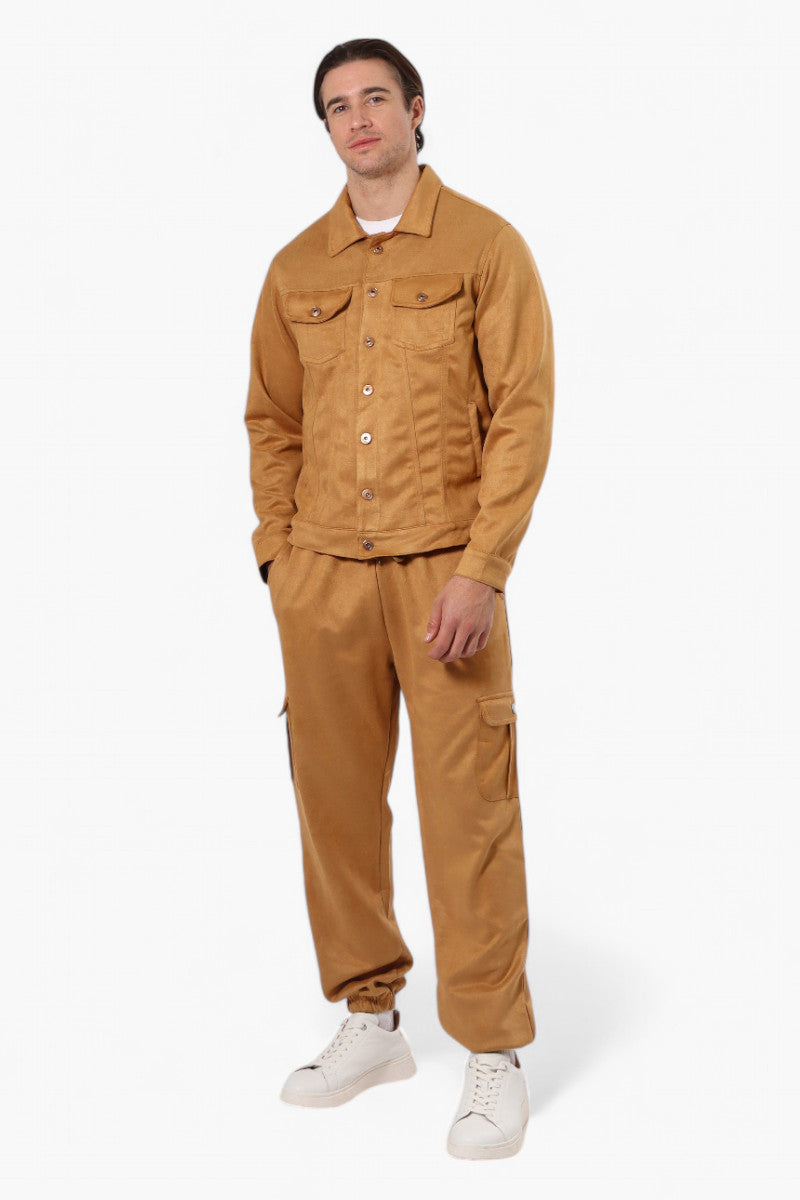 Urbanology Button Up Suede Trucker Lightweight Jacket - Caramel - Mens Lightweight Jackets - International Clothiers