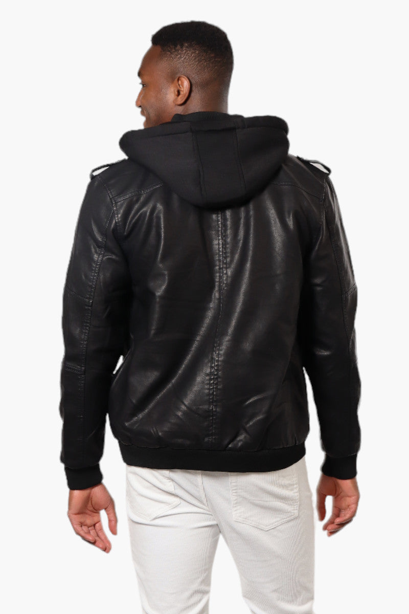 Randy River Hooded Vegan Leather Moto Jacket - Black - Mens Moto Jackets - International Clothiers