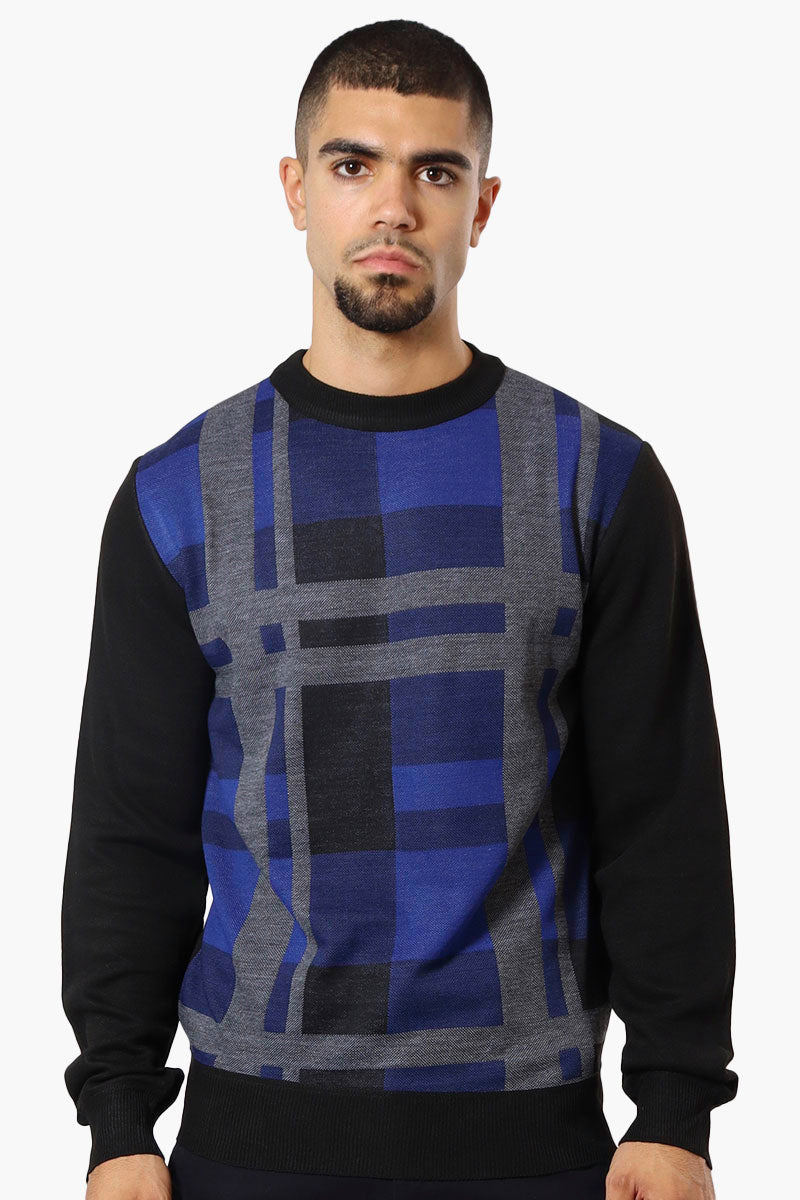 Jay Y. Ko Patterned Crewneck Pullover Sweater - Blue - Mens Pullover Sweaters - International Clothiers