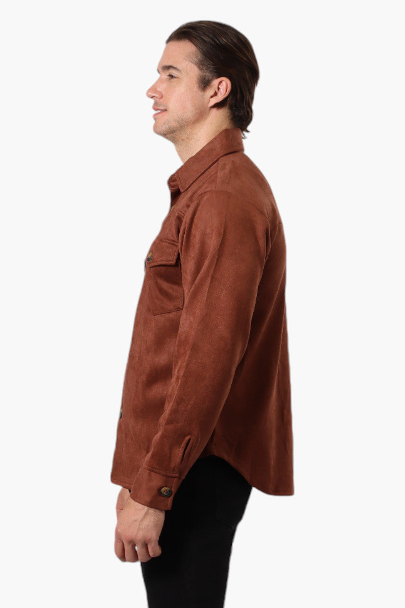 Urbanology Button Up Suede Lightweight Jacket - Brown - Mens Lightweight Jackets - International Clothiers