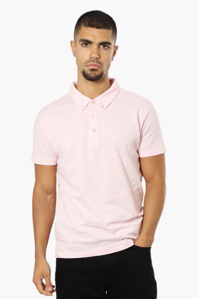 Jay Y. Ko Button Down Solid Polo Shirt - Pink - Mens Polo Shirts - International Clothiers