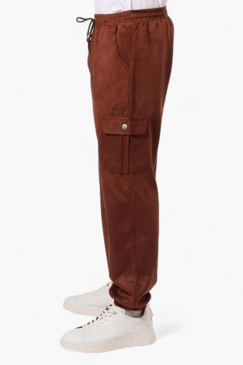 Urbanology Tie Waist Suede Cargo Jogger Pants - Brown - Mens Pants - International Clothiers