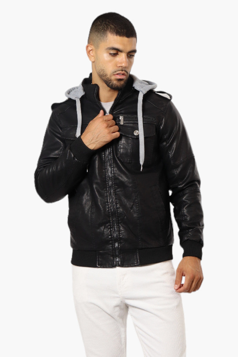 Refinery Republic Hooded Vegan Leather Moto Jacket - Black - Mens Moto Jackets - International Clothiers