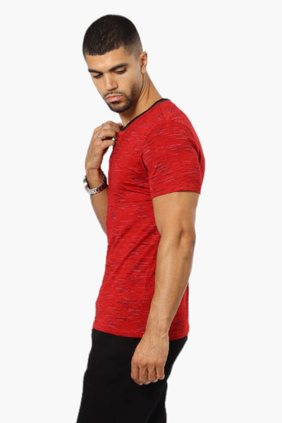 Urbanology Patterned V-Neck Henley Tee - Red - Mens Tees & Tank Tops - International Clothiers