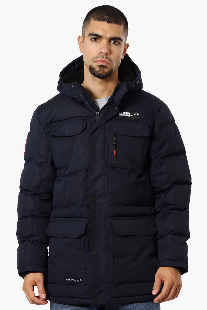 Super Triple Goose 4 Pocket Sherpa Lined Parka Jacket - Navy - Mens Parka Jackets - International Clothiers