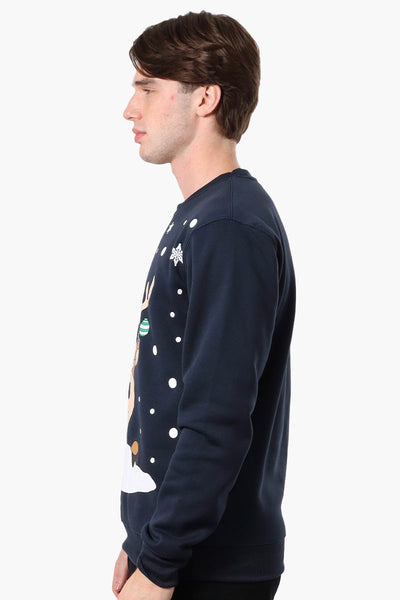 Ugly Christmas Sweater Reindeer Print Christmas Sweater - Navy - Mens Christmas Sweaters - International Clothiers