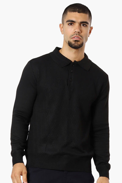 Jay Y. Ko Diamond Pattern Polo Pullover Sweater - Black - Mens Pullover Sweaters - International Clothiers