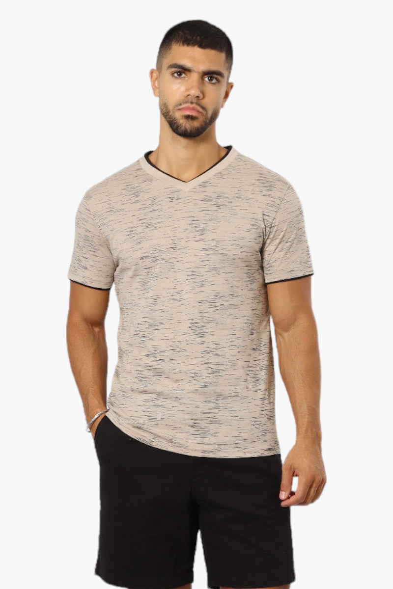 Urbanology Patterned V-Neck Tee - Beige - Mens Tees & Tank Tops - International Clothiers