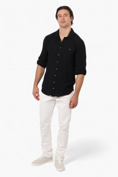 Urbanology Button Up Roll Up Sleeve Casual Shirt - Black - Mens Casual Shirts - International Clothiers