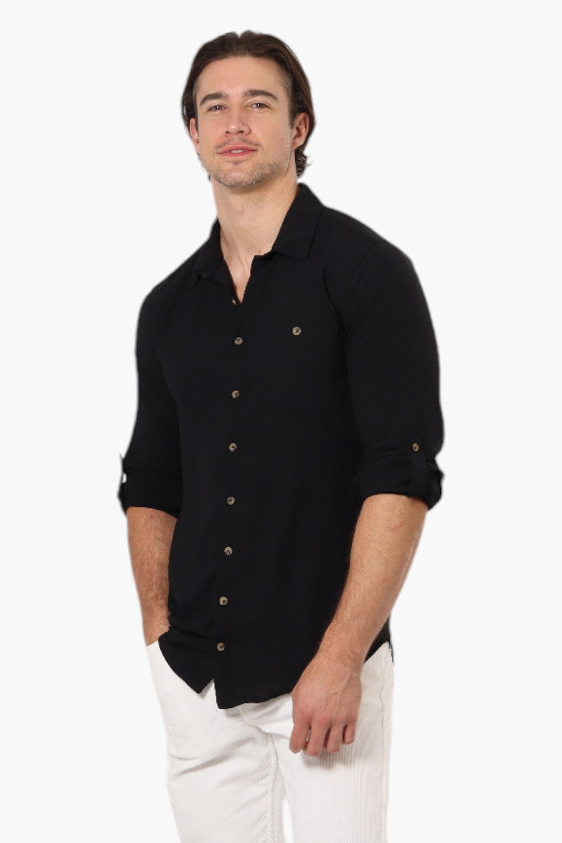 Urbanology Button Up Roll Up Sleeve Casual Shirt - Black - Mens Casual Shirts - International Clothiers