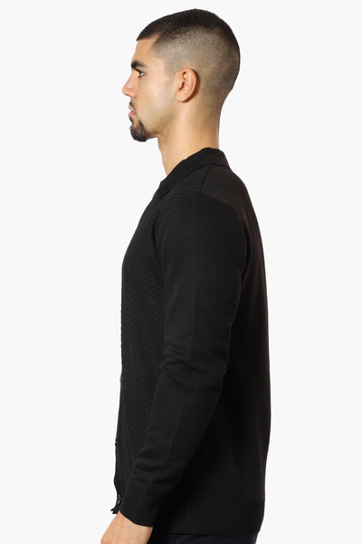 Jay Y. Ko Button Up Diamond Texture Cardigan - Black - Mens Cardigans - International Clothiers