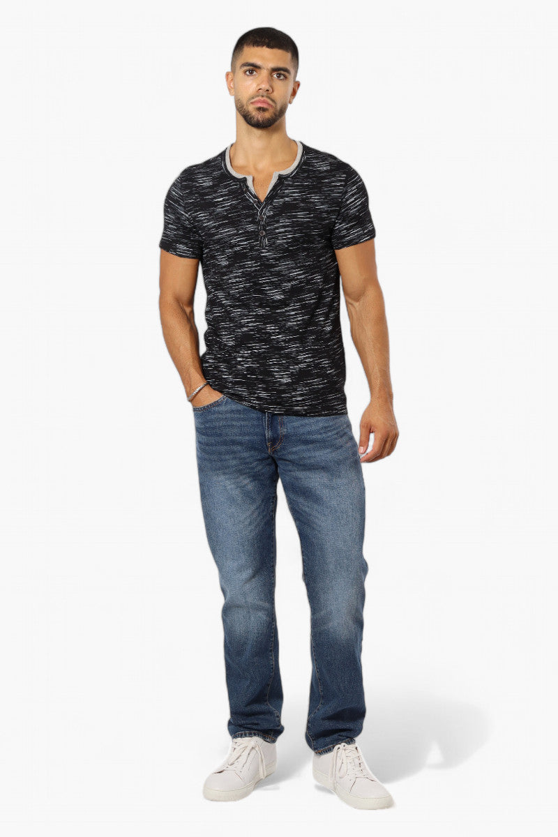 Urbanology Patterned V-Neck Henley Tee - Black - Mens Tees & Tank Tops - International Clothiers