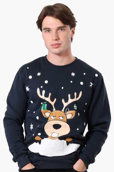 Ugly Christmas Sweater Reindeer Print Christmas Sweater - Navy - Mens Christmas Sweaters - International Clothiers