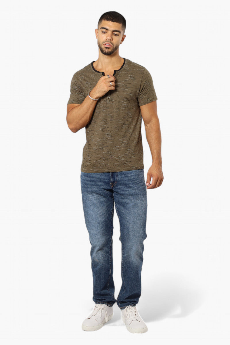 Urbanology Patterned V-Neck Henley Tee - Olive - Mens Tees & Tank Tops - International Clothiers