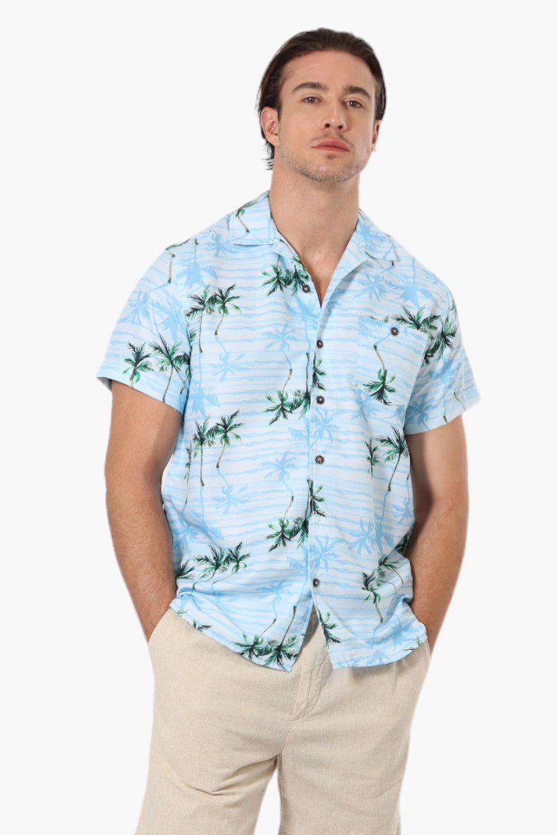 Boardsports Palm Tree Pattern Camp Collar Casual Shirt - Blue - Mens Casual Shirts - International Clothiers