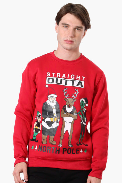 Ugly Christmas Sweater North Pole Print Christmas Sweater - Red - Mens Christmas Sweaters - International Clothiers