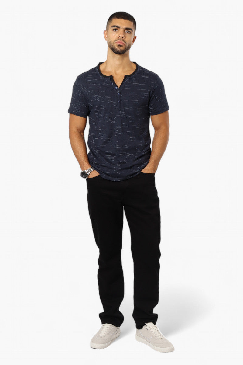 Urbanology Patterned V-Neck Henley Tee - Navy - Mens Tees & Tank Tops - International Clothiers