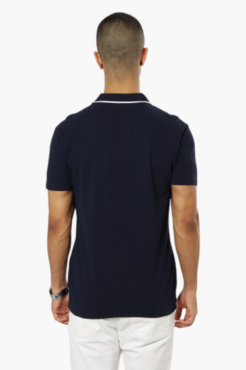 Jay Y. Ko Solid V-Neck Detail Polo Shirt - Navy - Mens Polo Shirts - International Clothiers