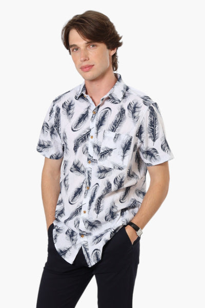 Jay Y. Ko Feather Pattern Button Up Casual Shirt - White - Mens Casual Shirts - International Clothiers