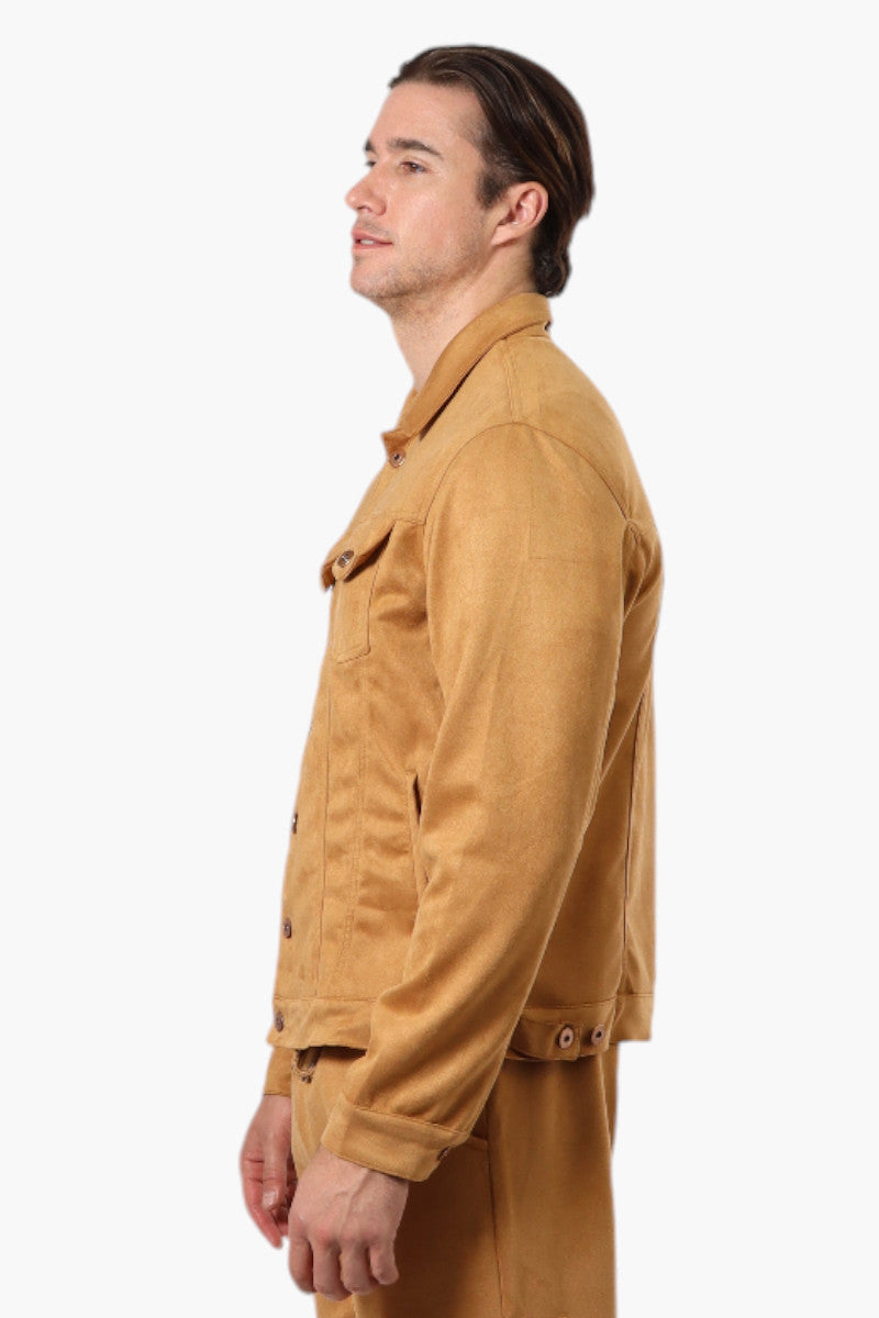 Urbanology Button Up Suede Trucker Lightweight Jacket - Caramel - Mens Lightweight Jackets - International Clothiers