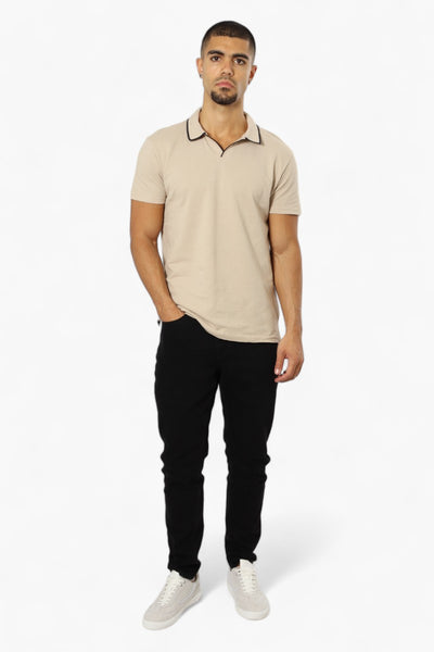 Jay Y. Ko Solid V-Neck Detail Polo Shirt - Taupe - Mens Polo Shirts - International Clothiers