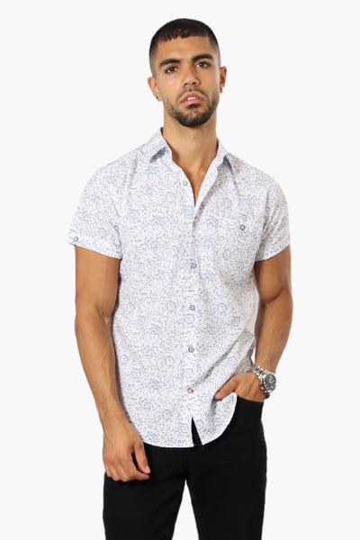 Jay Y. Ko Patterned Short Sleeve Button Up Casual Shirt - White - Mens Casual Shirts - International Clothiers