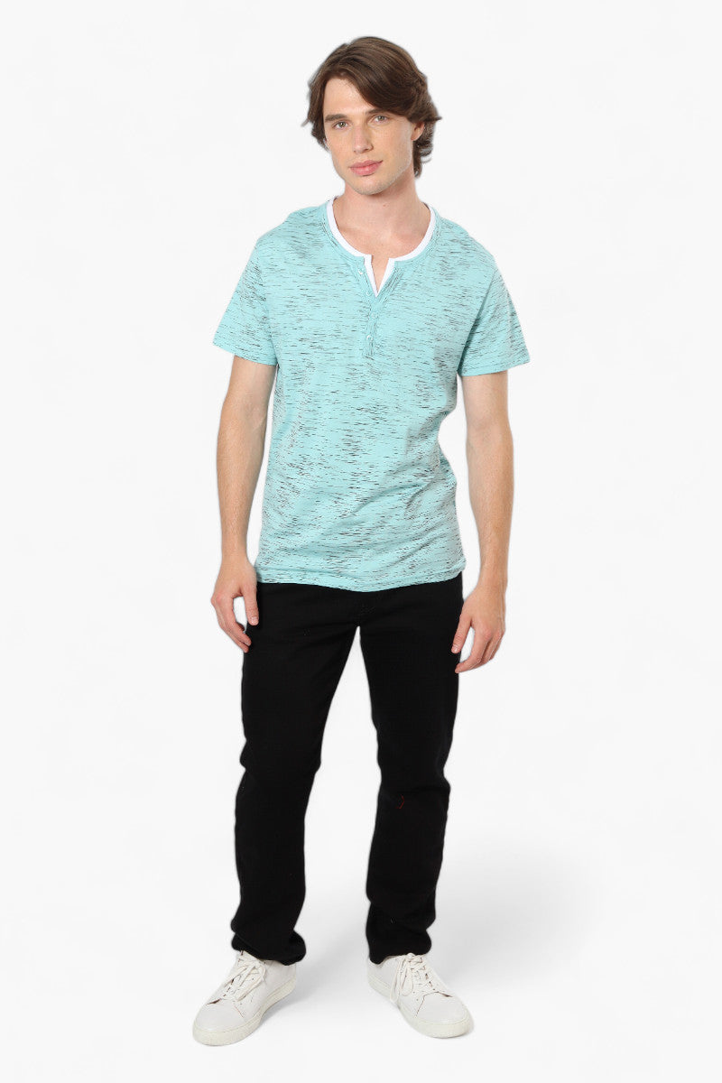 Urbanology Patterned V-Neck Henley Tee - Blue - Mens Tees & Tank Tops - International Clothiers