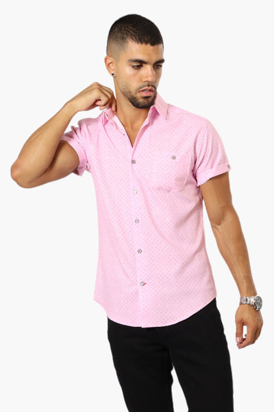 Jay Y. Ko Patterned Short Sleeve Button Up Casual Shirt - Pink - Mens Casual Shirts - International Clothiers