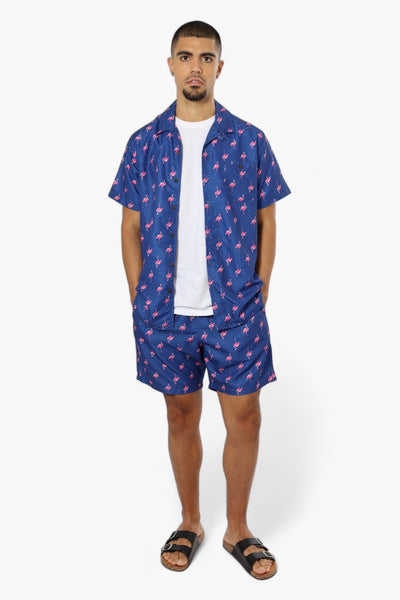 Boardsports Flamingo Pattern Tie Waist Shorts - Blue - Mens Shorts & Capris - International Clothiers